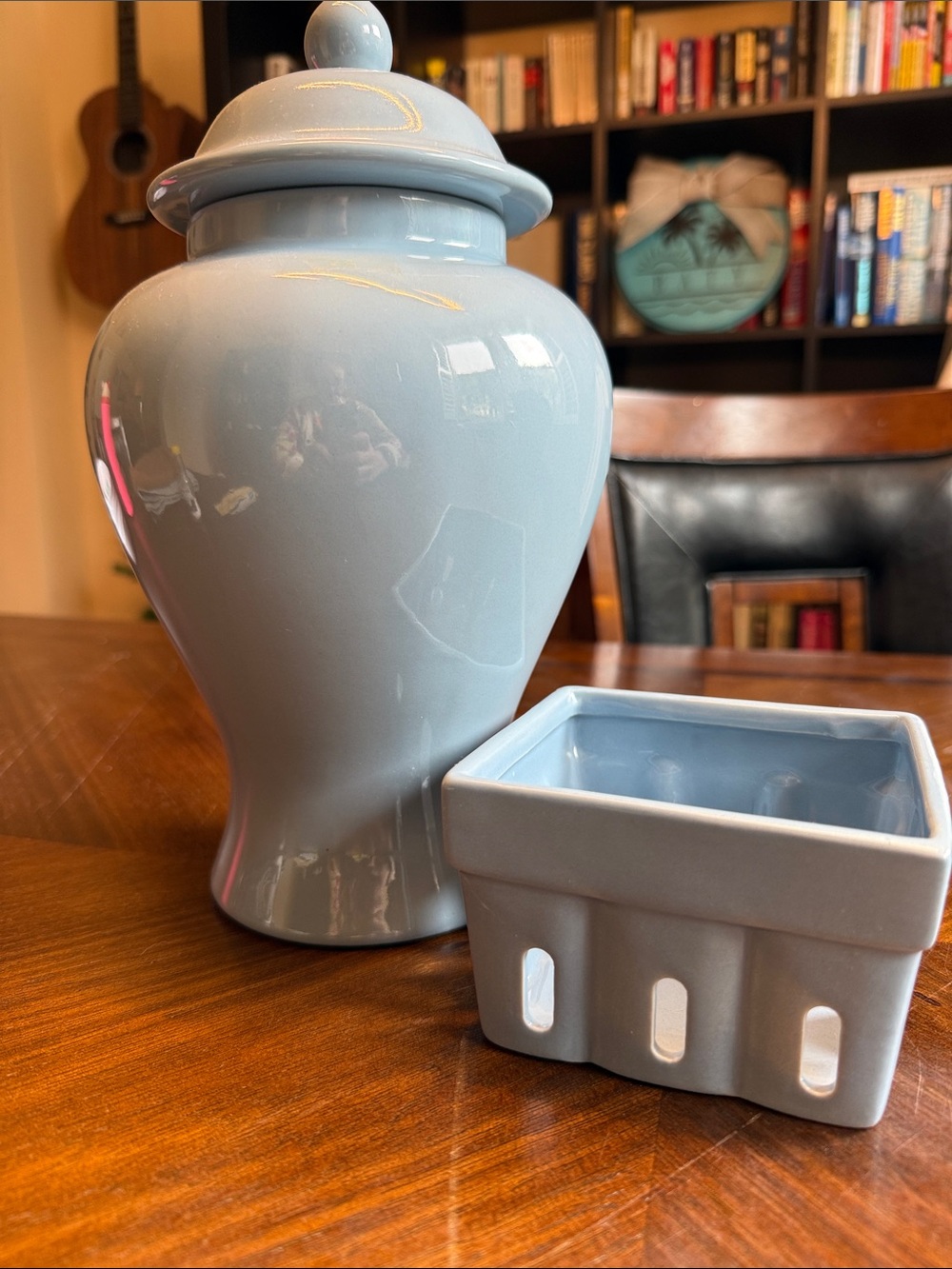 Ceramic Blue Ginger Jar and Croton Berry Dish
